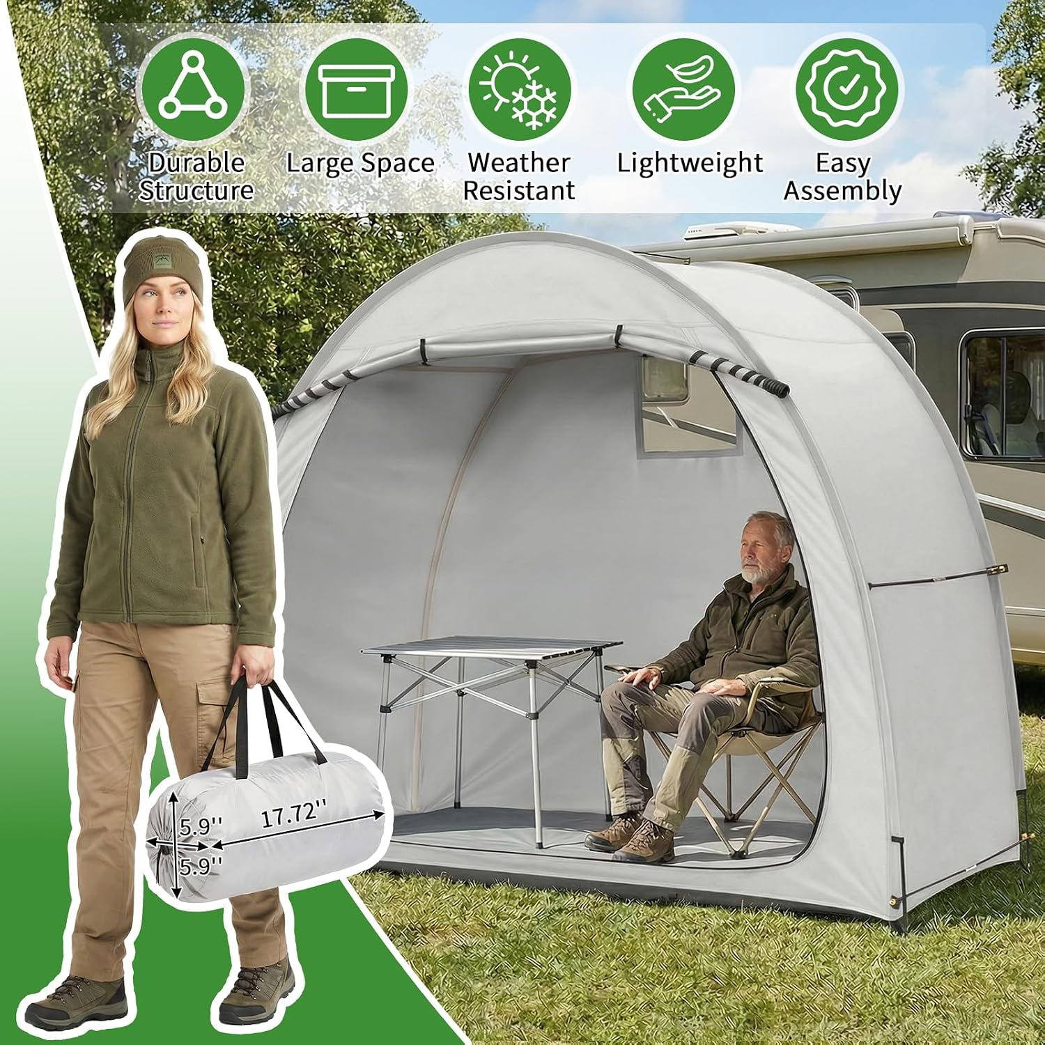 VINGLI Bike Storage Shed Tent for 2-3 Bikes, Outdoor Portable Bicycle Storage Shed with Carry Bag, Waterproof Bike Tent for Motorcycle, Garden Tools, Lawn Mower, Light Gray