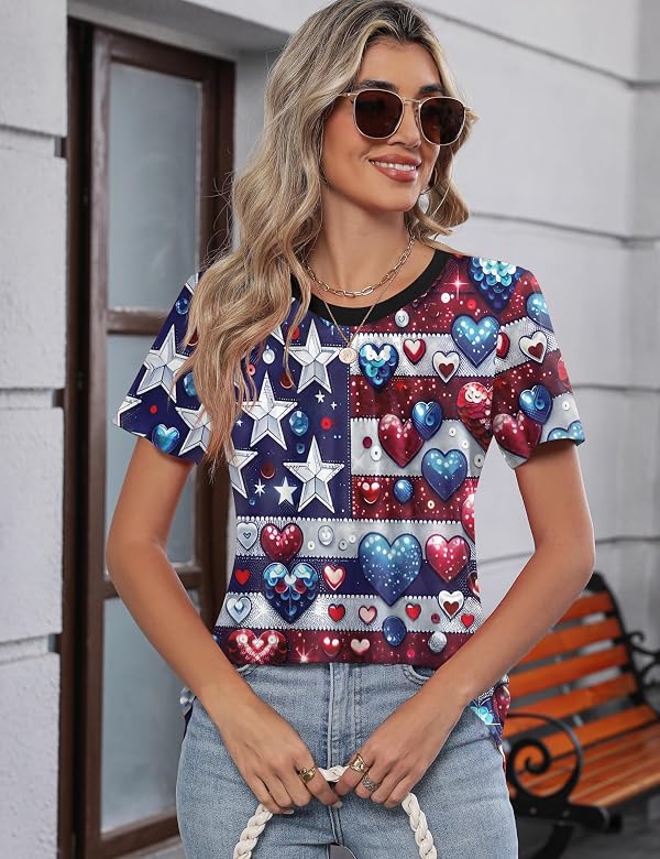 Kistore Womens Tops Short Sleeve Casual Patriotic Blouses Summer Shirts L by Kistore - Used condition - Image 7