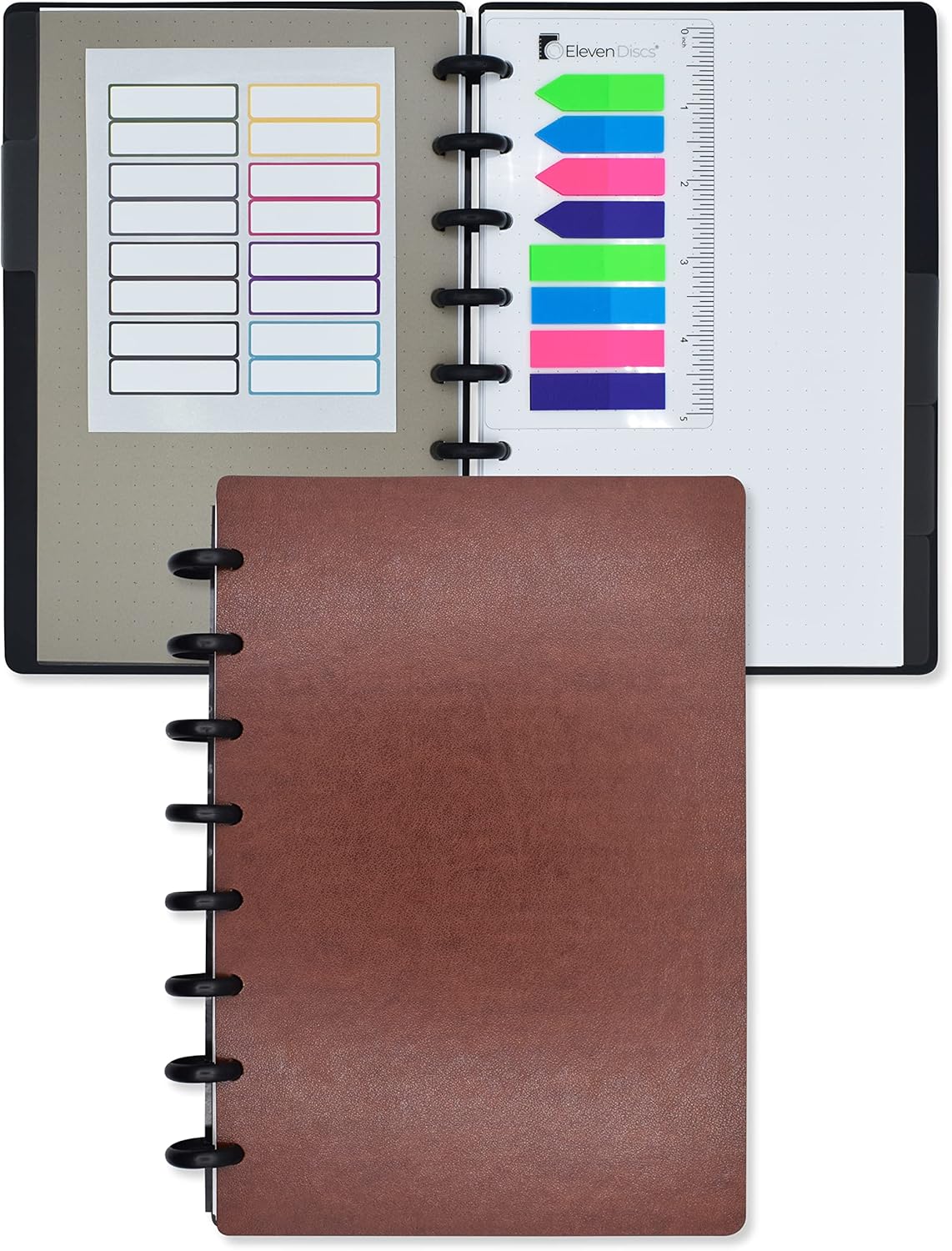 Eleven Discs Discbound Notebook, Letter Size, Faux Leather Cover, 120 gsm Heavyweight Paper, Includes 40 Margin Sheets, 5 Tabs, Page Flags (Navy Blue)