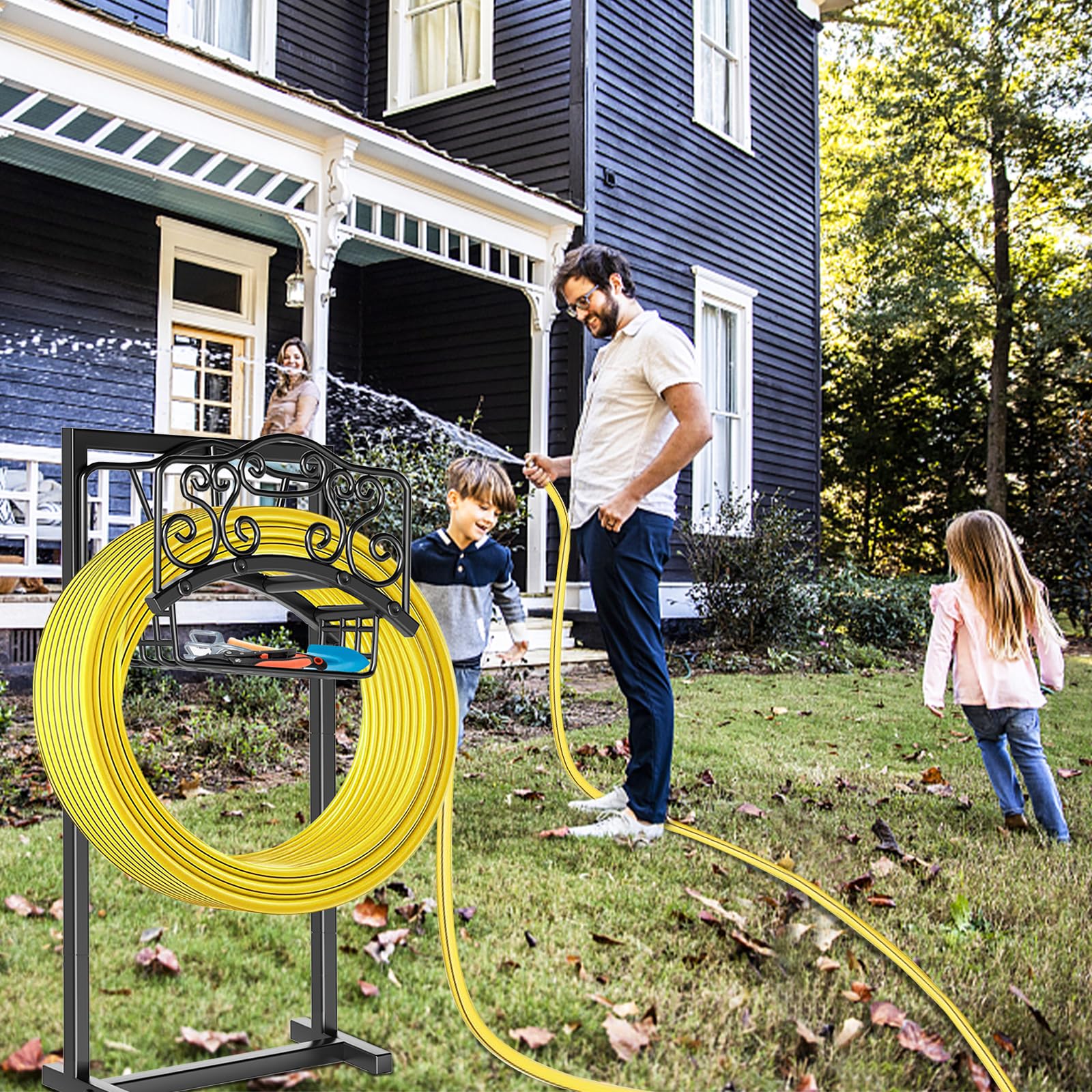 Gartenschlauchhalter – verbesserter Wasserschlauchhalter hält, strapazierfähiger, freistehender Schlauchständer aus Metall, stabil, abnehmbares Gartenschläuche-Aufbewahrungsregal für
