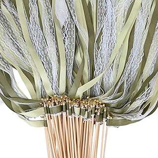 50Pcs Ribbon Sticks Wands Streamers with Bells Silk Fairy Stick Party Ribbon Streamers for Wedding Party, Birthday and Holiday Activities-Green