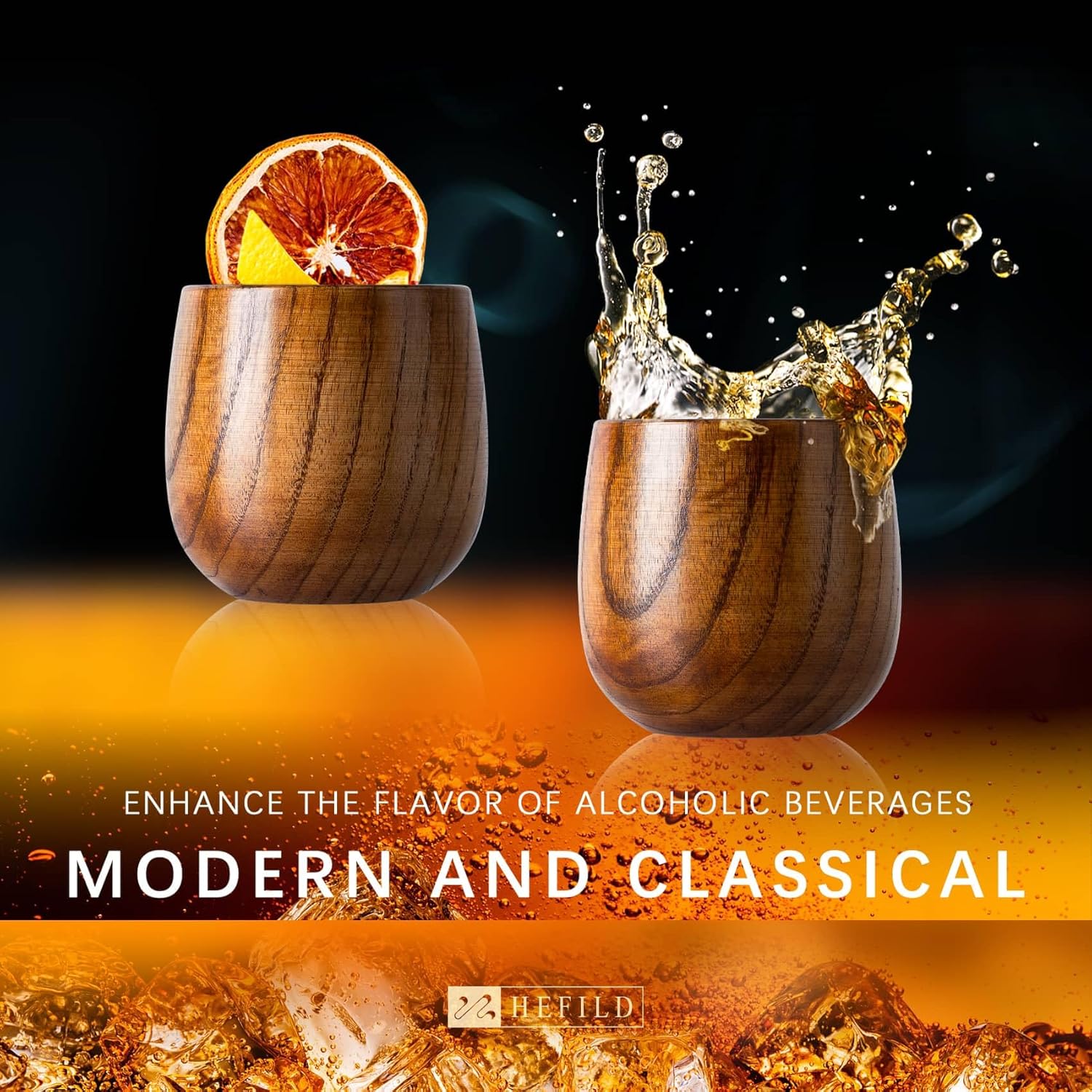 2 PCS Wooden Whiskey Glasses, Charred Wood Bourbon Drinking Glass, Shatter-Resistant & Flavor-Enhancing, Bourbon Gifts for Men, Wood Whiskey Cups, Wooden Bourbon Glass Charred