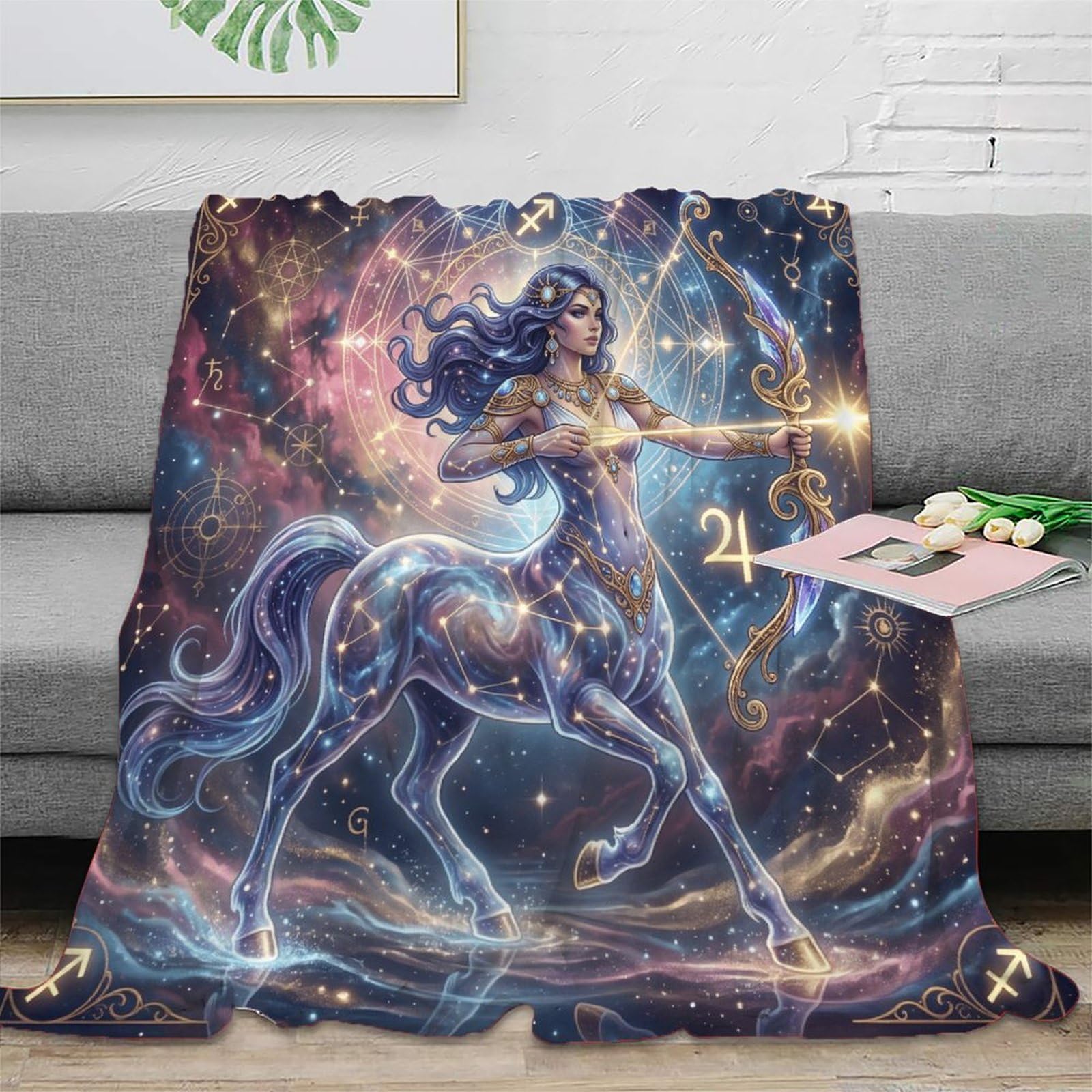 W7C8U2X3 Sagittarius Zodiac Soft Throw Blanket, Bedroom Sofa Couch