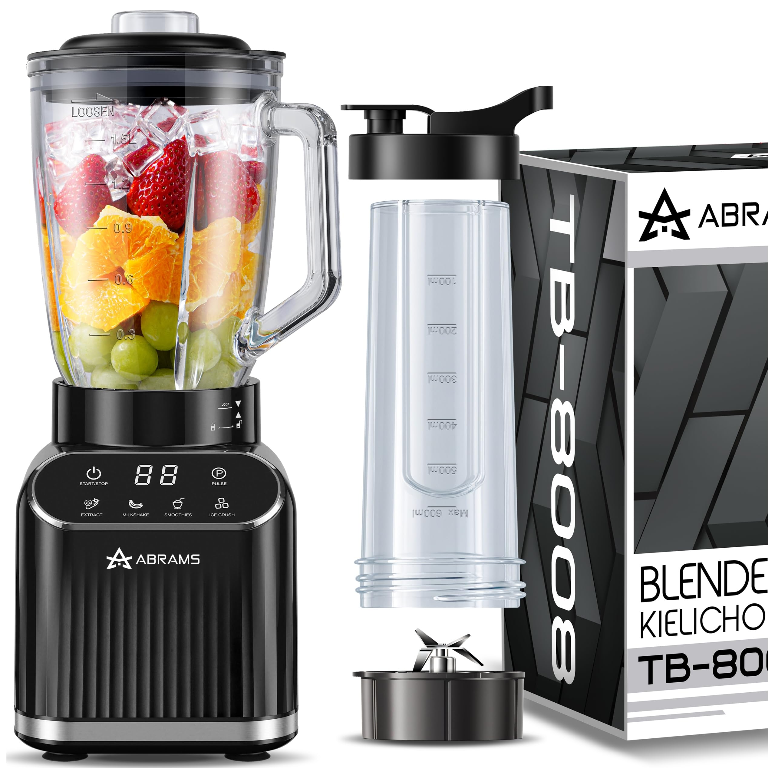 BLENDER KIELICHOWY SZKLANY 1,5L MIKSER DO SMOOTHIE KOKTAJLI OSTRZA TYTANOWE