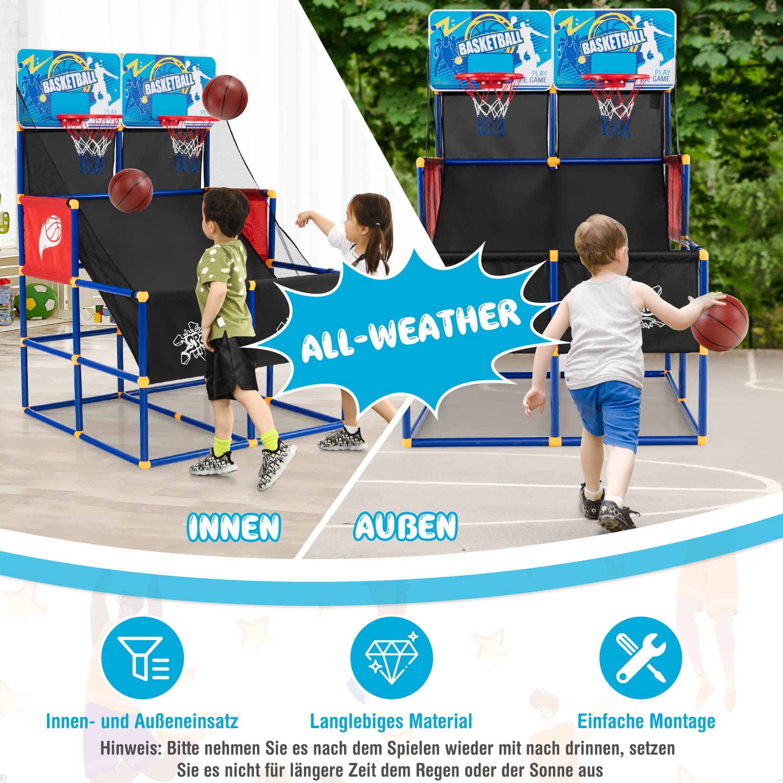 COSTWAY Arcade Basketball Spielset, Basketballständer mit 2 Körben, 4 Bällen und Pumpe, Mini Basketballkorb Outdoor Indoor, Basketballspiel 2 Spieler, Basketball Hoop Kinder Erwachsener, 140cm hoch