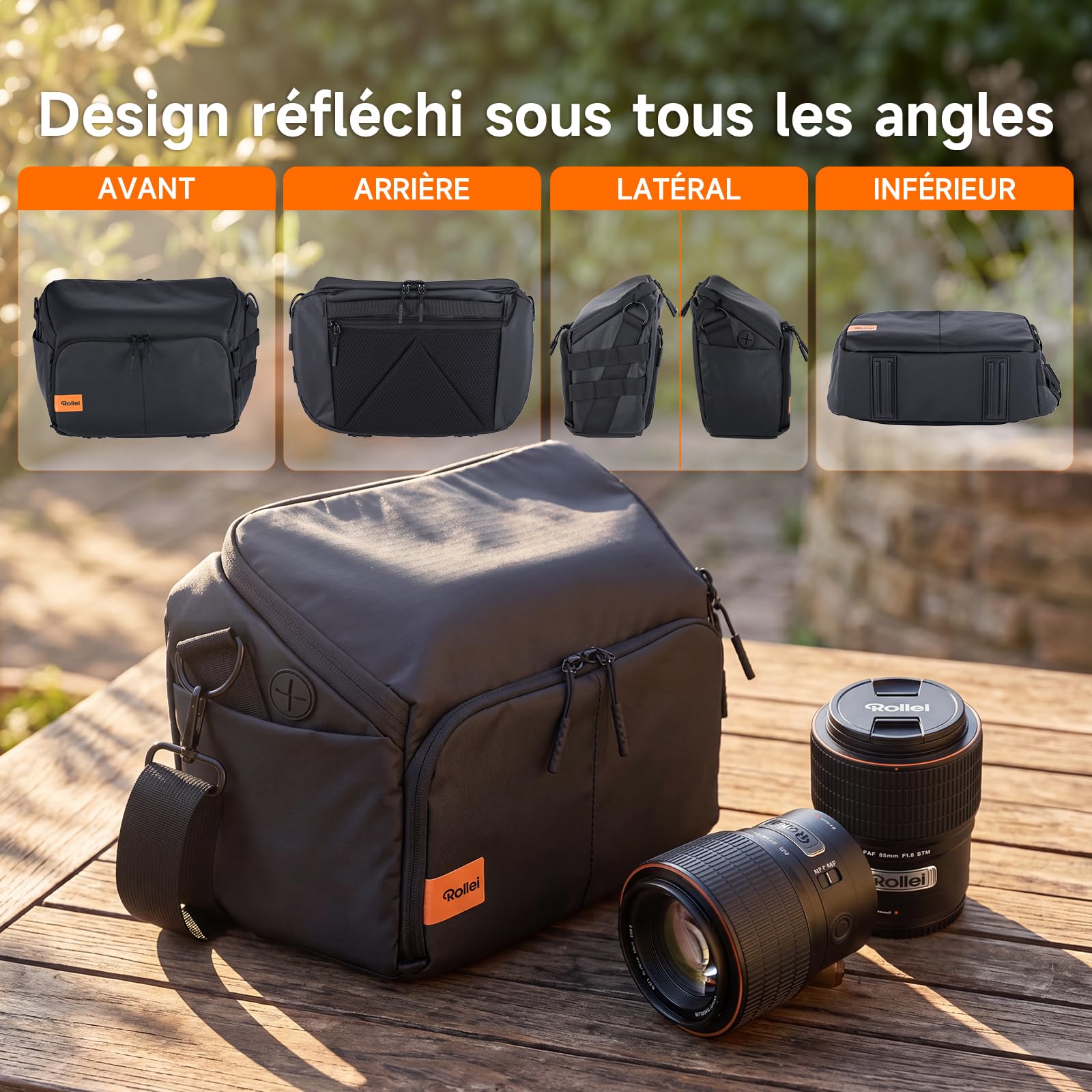 Sac Appareil Photo, Rollei Fotoliner Ocean Bag L Sac à Bandoulière Grand Sacs à Épaule avec Bandoulière Réglable Sacs de Photographe Imperméable pour Appareil Photo Reflex Numérique et Accessoire Noir