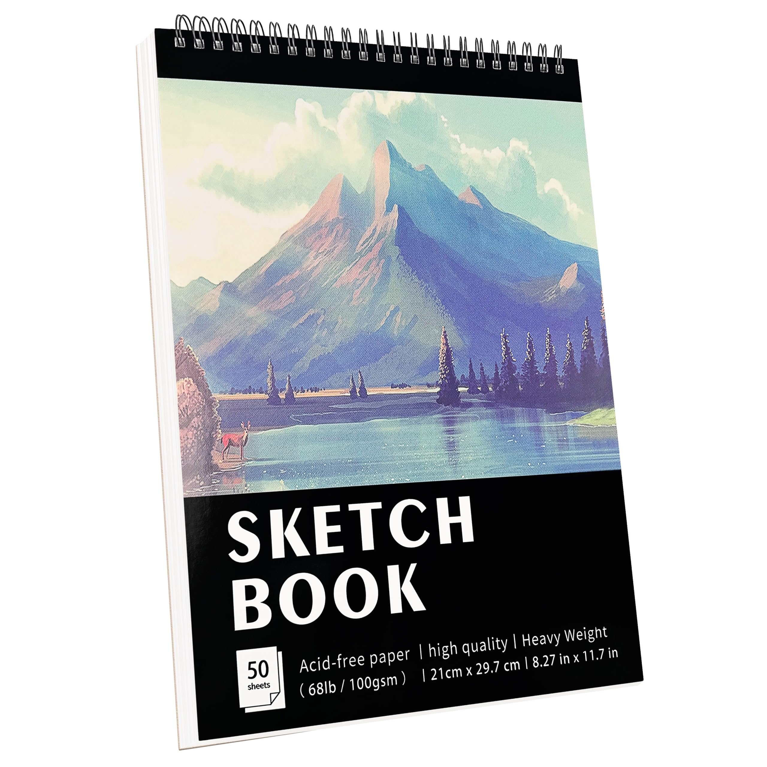 KINSPORY Sketchbook A4, Sketch Pad - 21 x 29.7cm, 100 Pages (50 Sheets) 100gsm Acid-Free Art Drawing Pad, Spiral Bound Drawing Paper, Painting Writing Sketching Pad for Kids Adult Teens Girls Boys