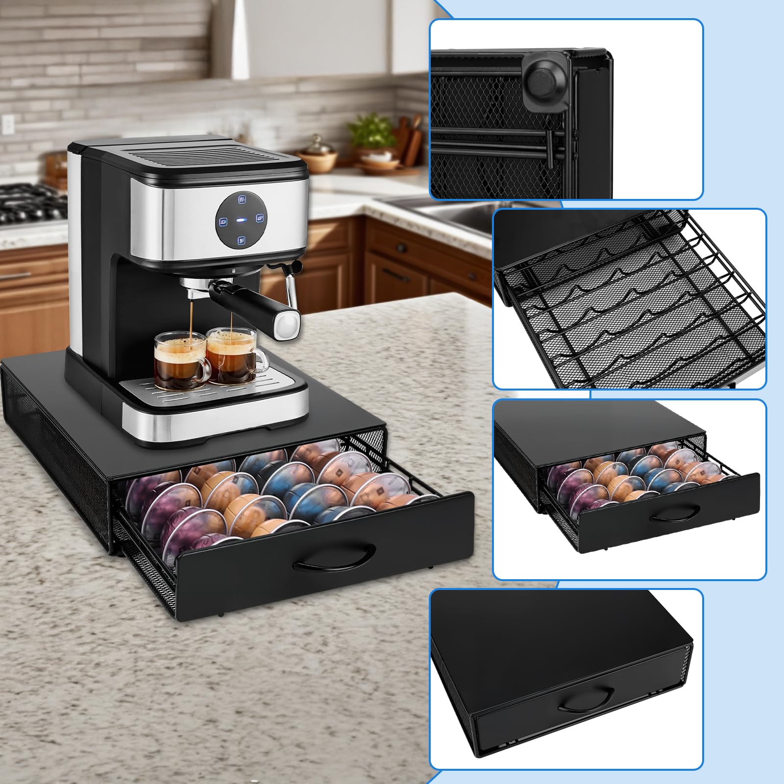 JOYBOY Cassetto Porta Cialde,Cassetto Porta Cialde Caffè,Drawer Storage Contenitore Organizer,Cassetto Porta Capsule Compatibile con Vertuoline(Capacità 40 Cialde) - 5