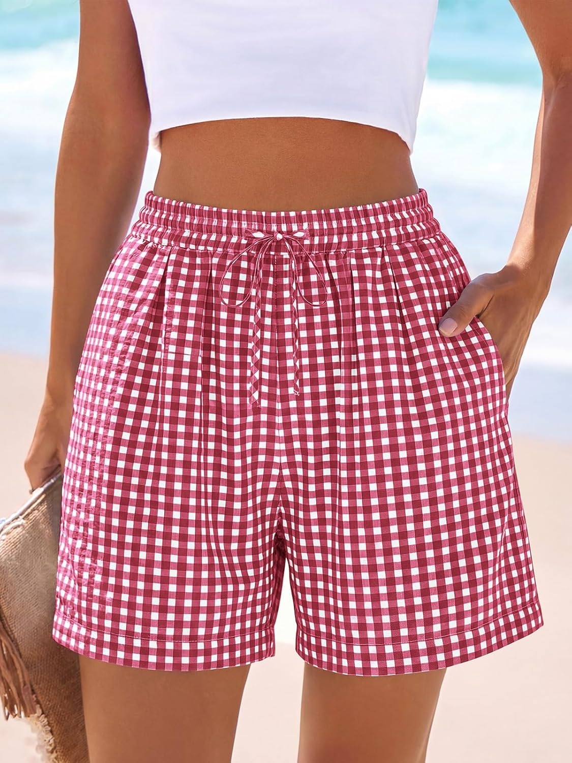 PRETTYGARDEN Elastic Waist Summer Shorts for Women Trendy 2026 Gingham Cute Pajama Bottoms Plaid Y2K Beach Vacation Clothes - Image 2