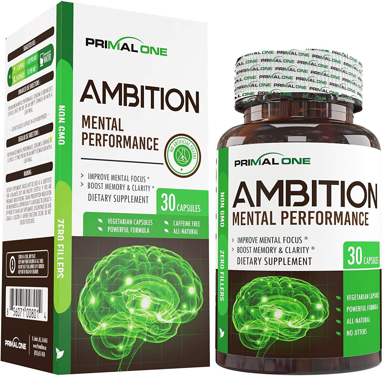 Ambition Nootropic Brain Booster Supplement - Enhance Focus, Boost Memory & Clarity - Achieve Peak Mental Performance w/CDP Choline, Neurofactor, & More - 30 Natural Veggie Pills