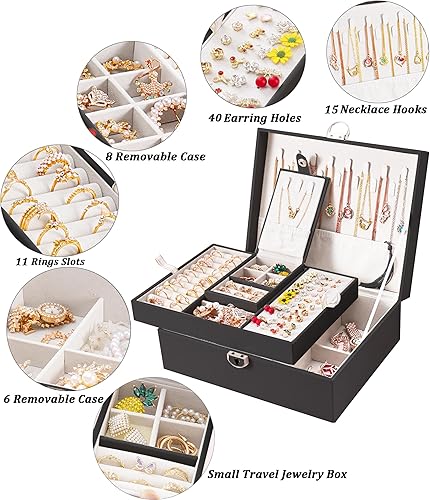 Miniatura 3 de Joyero organizador para mujeres y niñas, 2 en 1, cajas de joyería y organizadores, caja organizadora de joyas grande para anillos, pulseras,