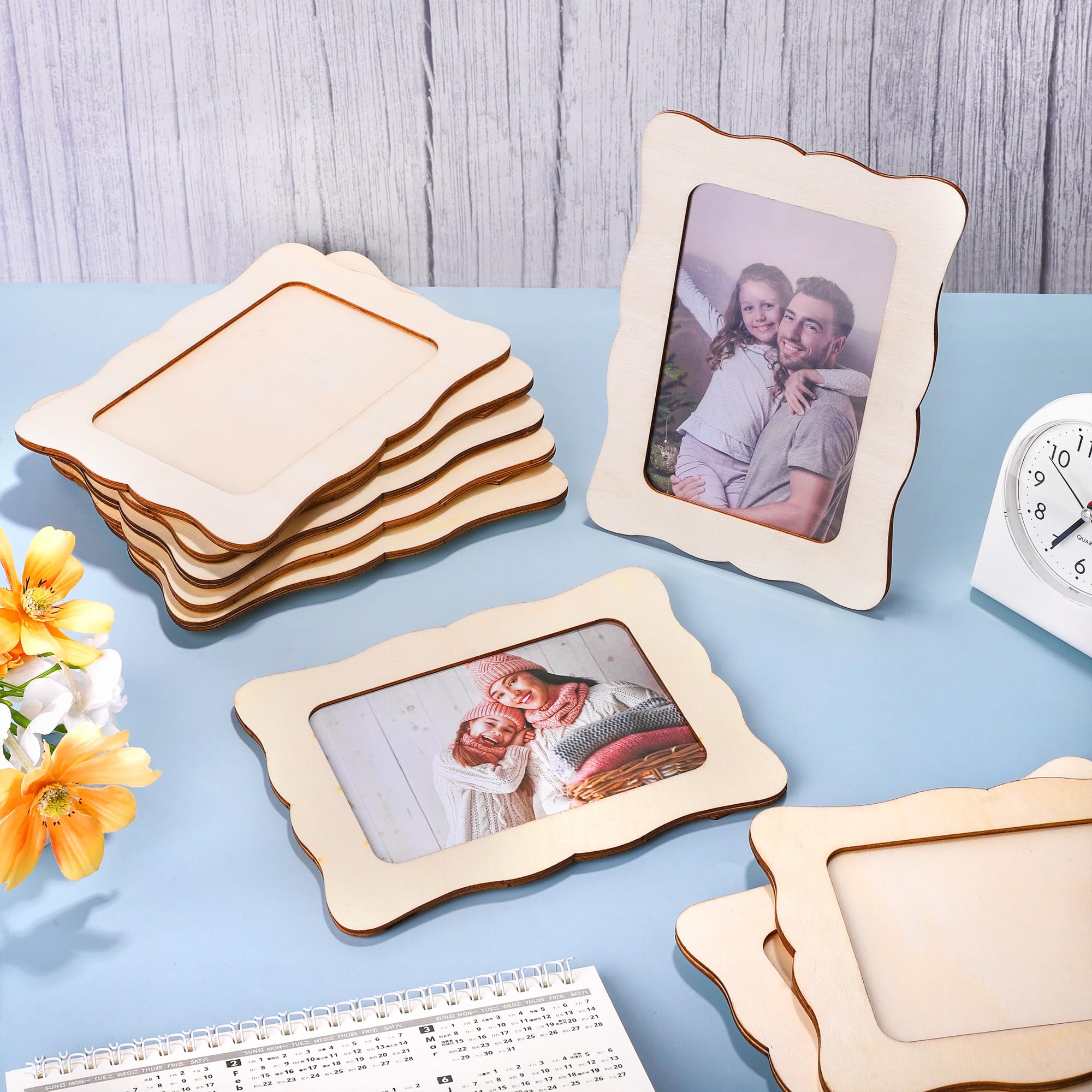 Fovths 15 cornici in legno grezzo per foto da 10 x 15 cm, bordo ondulato, set di cornici fai da te con copertura in PVC, per foto, cartoline, progetti artistici fai da te, decorazioni per la casa