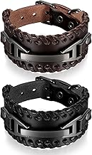 JewelryWe Men's Leather Bracelet Adjustable Genuine Leather Bracelet Large Braided Bracelet Brown Black Good Gift for Men