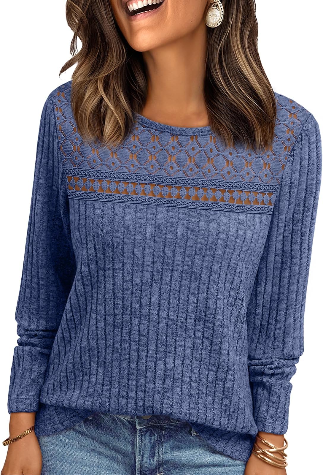 AUTOMET Womens Dressy Caual Shirt Fall Loose Fit Long Sleeve Sweater Top Lace Lightweight Tunic 2025 Blouse