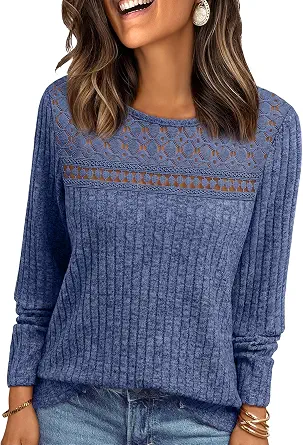 AUTOMET Womens Lace Long Sleeve Shirt Fall Top Fashion Dreesy Casual Tunic Sweaters Mesh Clothes Trendy Work Cute Outfits