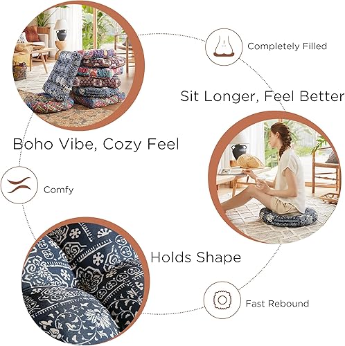 Miniatura 3 de Codi Juego de 2 almohadas de meditación para el suelo almohadas bohemias para adultos y niños cojín redondo grande para yoga sala de estar tatamis