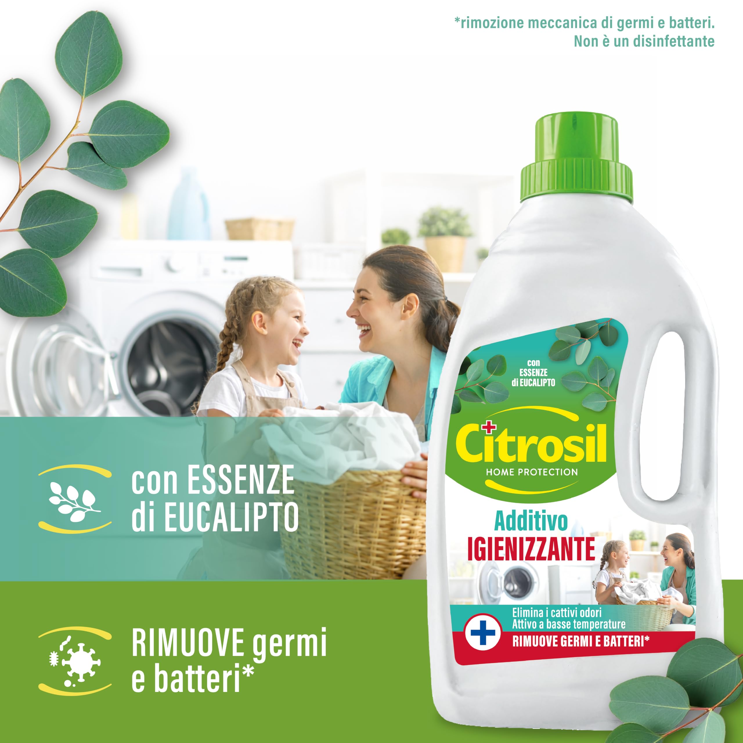 Citrosil - Additivo Disinfettante Liquido per Lavatrice e Bucato a Mano, con Vere Essenze di Agrumi, Azione Igienizzante e Disinfettante, Adatto per Capi Bianchi e Colorati, 1000 ml x 12 Confezioni | Additivo igienizzante: igienizza in profondità il bucat