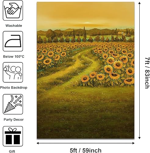 Miniatura 2 de Avezano Telones de fondo de campo de girasol para fotografía, pintura al óleo, girasol, otoño, paisaje, telón de fondo, girasol, camino, arte, fondo