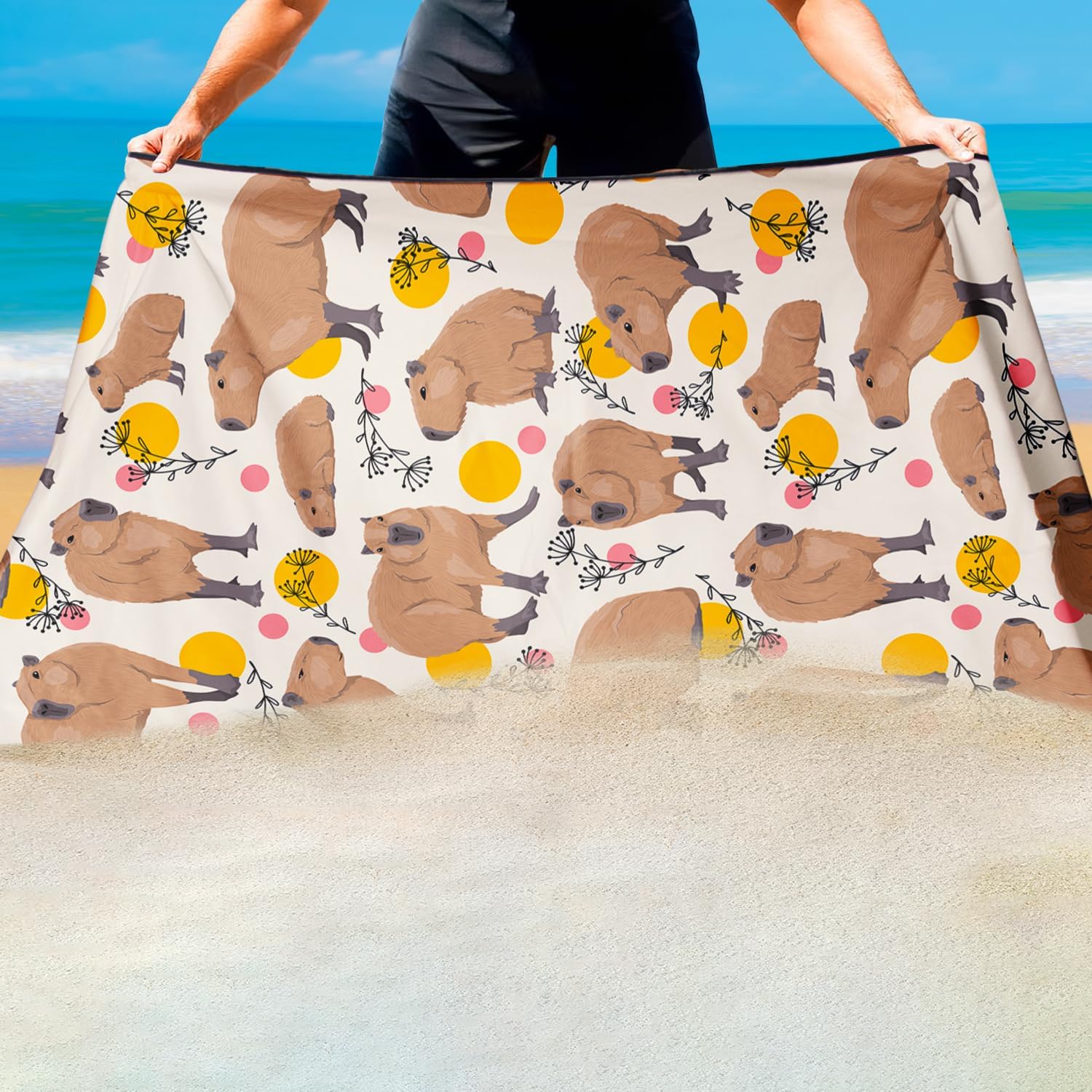 Capybara Beach Towel Oversized 36"x72", Quick Dry Thin Lightweight Sand-Free Microfiber Towels with Cute Animals Pattern for Pool Parties Camping Yoga