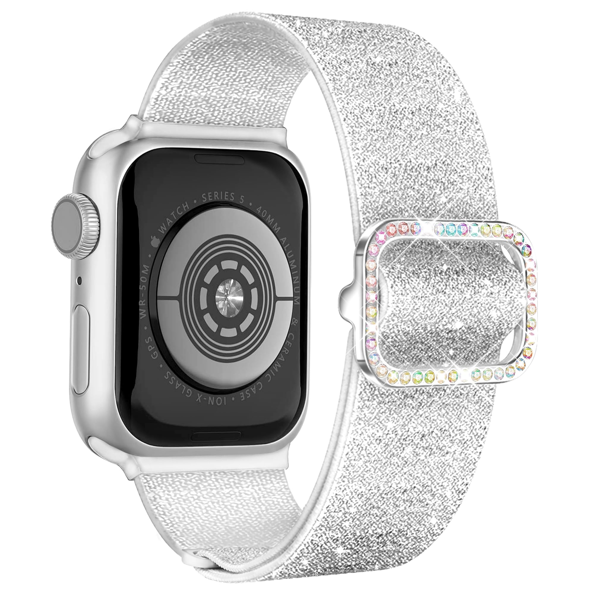 Wipalor Sparkly Stretchy Nylon Bling Band Fit Apple Watch Bands for Women 46mm 44mm 45mm 42mm 49mm, Elastic Sport iWatch Band for Cute Glitter iPhone