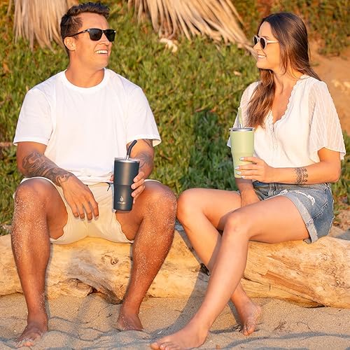 Miniatura 8 de Ideus Vaso aislado con tapa y pajita, de acero inoxidable, de doble pared al vacío, a prueba de fugas, taza de café de viaje, apta para portavasos