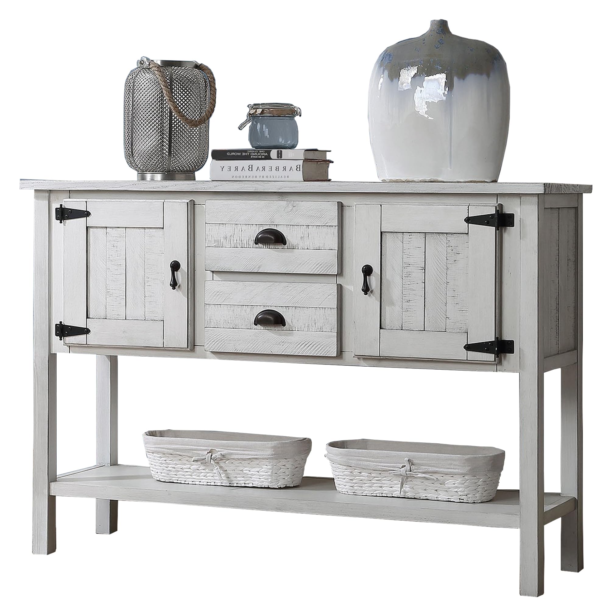 LKTART Farmhouse Sideboard Buffet Cabinet,Solid Wood Sideboard with Storage Drawers,Buffet Cabinet Coffee Bar for Entryway Hallway Foyer,Easy