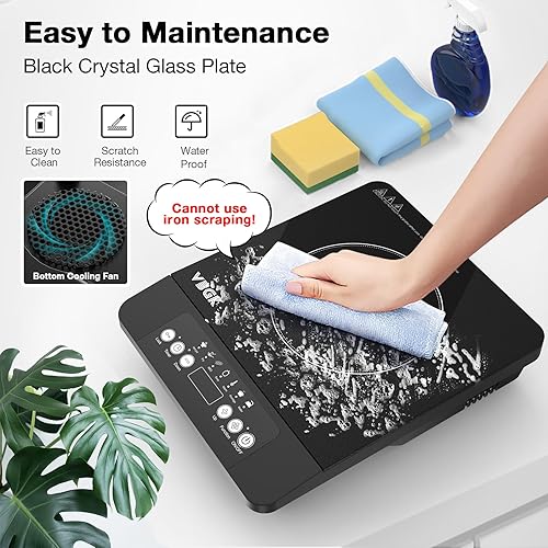 Miniatura 6 de VBGK Cocina de inducción portátil, estufa de inducción de un solo quemador de 110 V, quemador eléctrico de placa caliente de inducción de 1800 W, 7