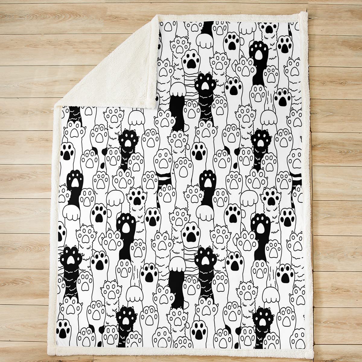 Manta Sherpa para gatos con diseño de pata de gato de dibujos animados para niños, niñas, mascotas, gato, manta de felpa para animales encantadores, manta para sofá cama, King 87 x 94 pulgadas