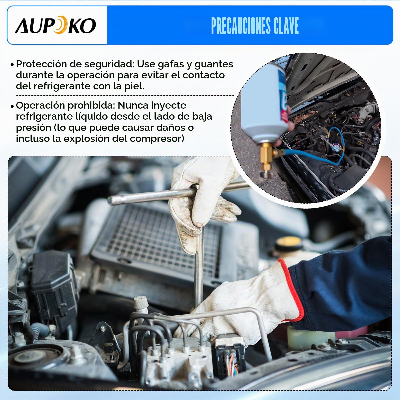 Aupoko R134A - Manguera de carga de refrigerante de CA para coche, válvula de grifo de 1/2 perforación, acoplador rápido R134A, manguera de recarga de CA de 59 pulgadas con medidor de baja presión