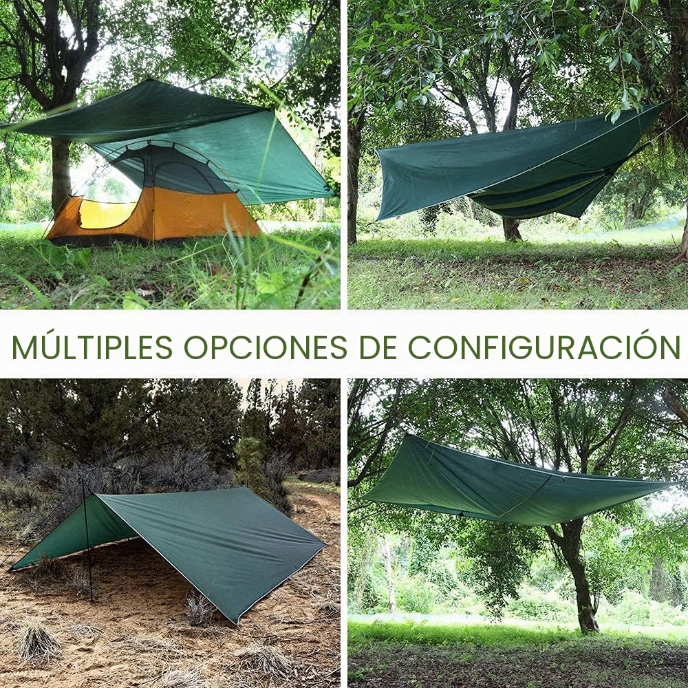 Bessport Toldo de Refugio Impermeable 3M*3M, Impermeable PU 3000mm, UV 50+ Protección Tienda de Campaña Tarp, Adecuado para Acampar al Aire Libre Tienda Playa Hamaca