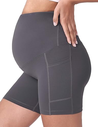 Miniatura 2 de POSHDIVAH - Pantalones cortos de yoga para embarazadas, cubren la barriga, pantalones deportivos cortos para correr, hacer ejercicio y el verano,