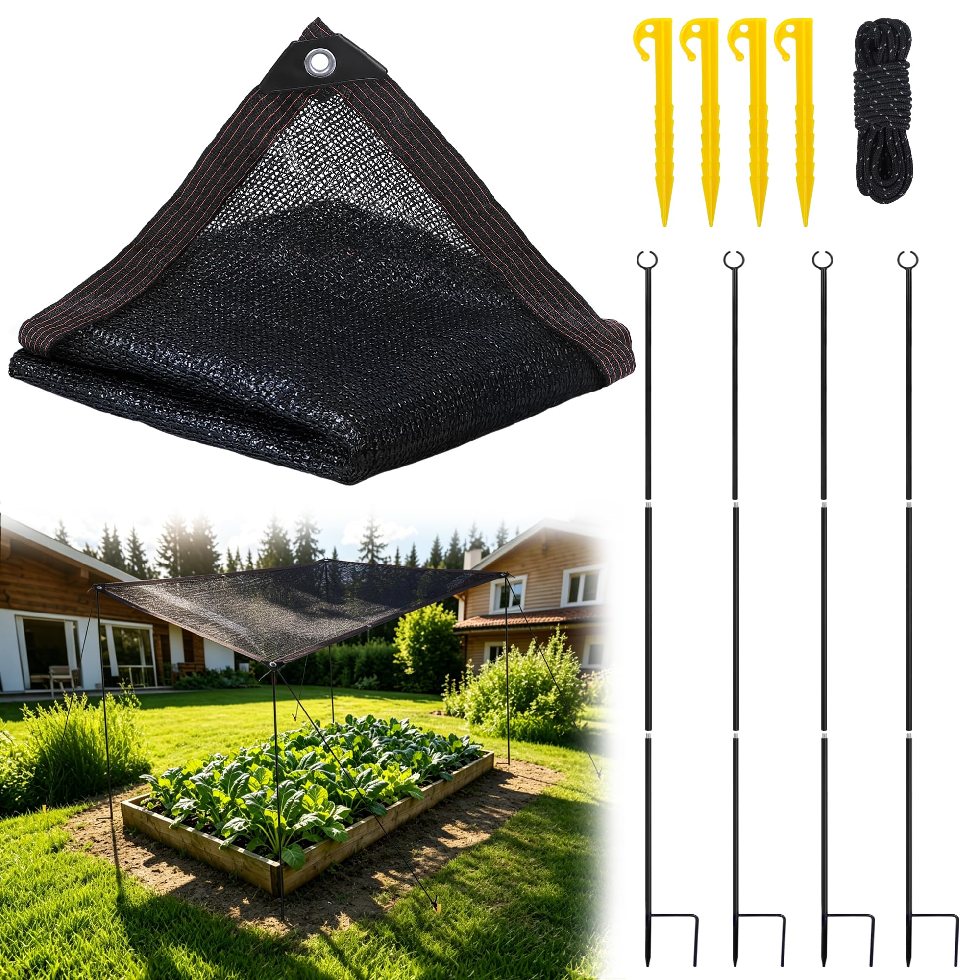Garden Shade Cloth Kit for Plants, Outdoor Plant Sun Shade with Metal Poles