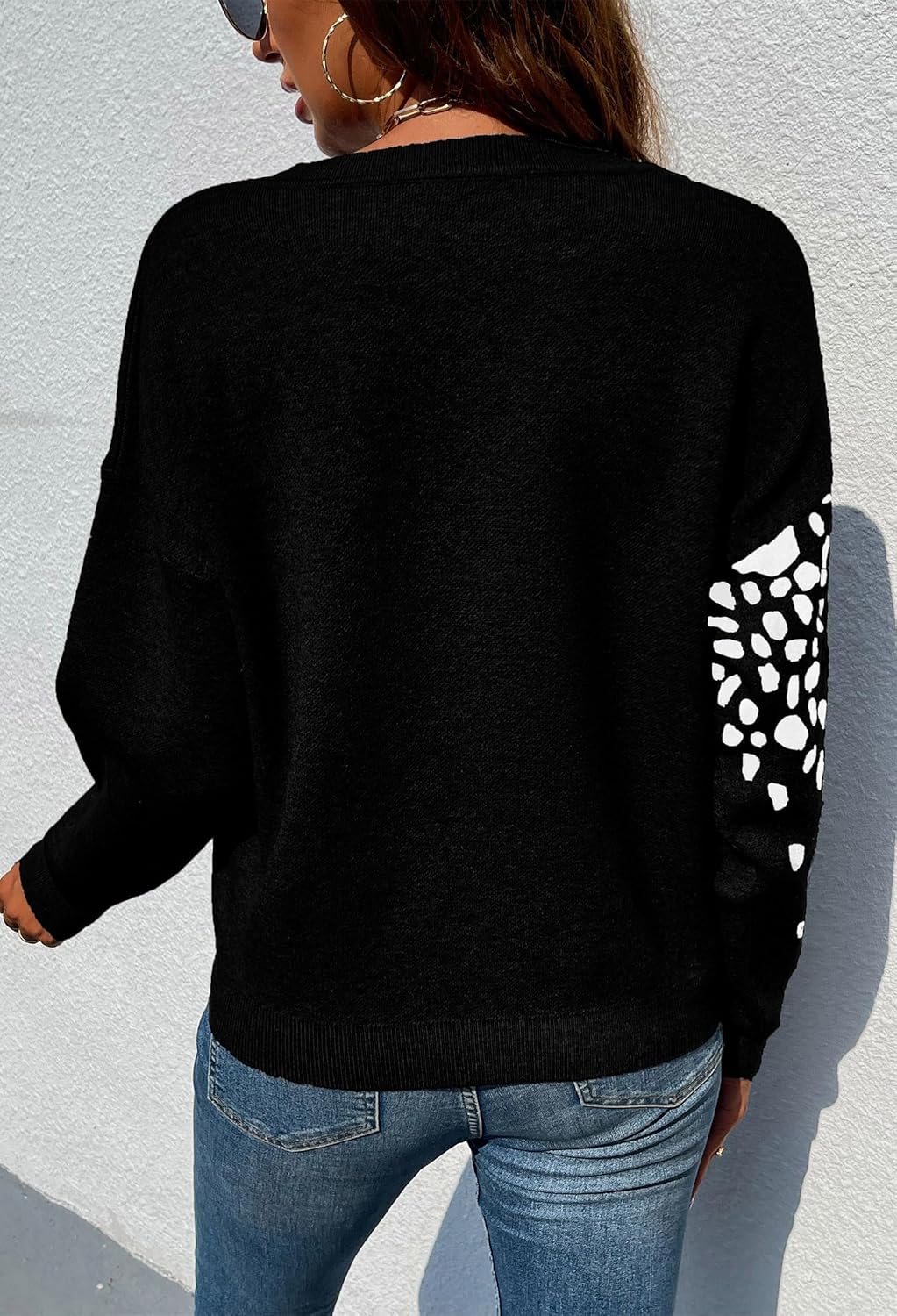 Angashion Women's Sweaters Casual Floral Printed Patchwork Long Sleeves Knitted Pullover Cropped Sweater Tops - Image 6