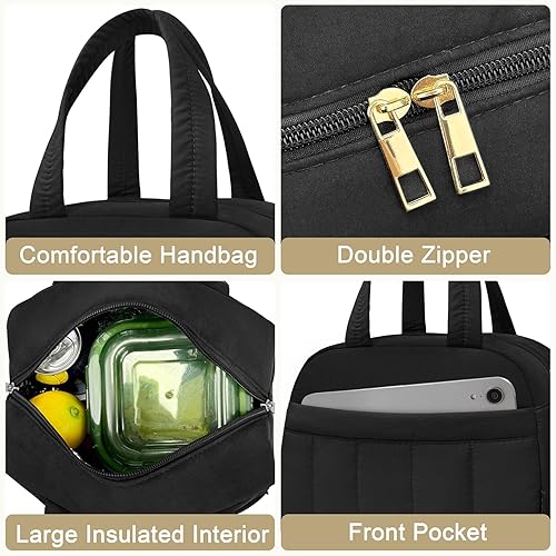 Miniatura 5 de Lonchera para mujereshombresadultos, bolsa de almuerzo aislada reutilizable, bolsa a prueba de fugas para el trabajo, oficina, picnic, viajes (negro)