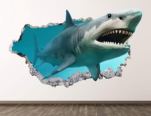 Calcomanía de pared de tiburón oceánico, decoración 3D de animales marinos aplastados, póster para habitación de niños, regalo personalizado BL491