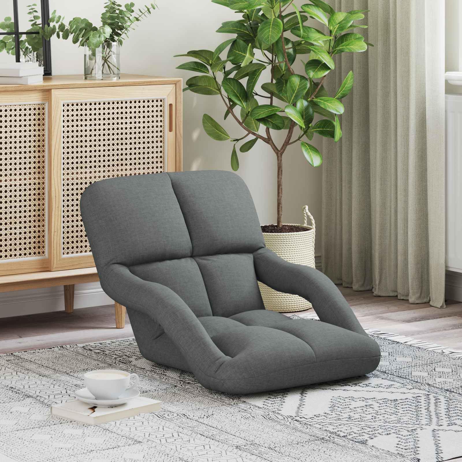 Regulowane krzesło podłogowe z podłokietnikami, tapicerowane, 5-stopniowe oparcie, ergonomiczne, do salonu, sypialni, na balkon, do medytacji gier, czytania