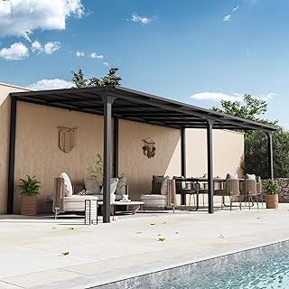 Modern Shade Terrassenüberdachung 3x6 m, Hardtop Wandmontierter Pavillon mit eingebautem Entwässerungssystem, Verzinktem Stahldach Anstellpavillon, Gartenpavillon für Hinterhöfe, Gärten Deck Veranda