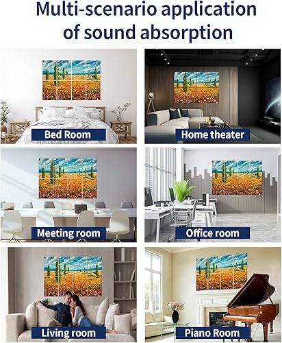 Miniatura 5 de Paneles acústicos artísticos, 48 x 32 x 0.4 pulgadas, a prueba de sonido, decoración de pared, adecuados para solución de insonorización serena,