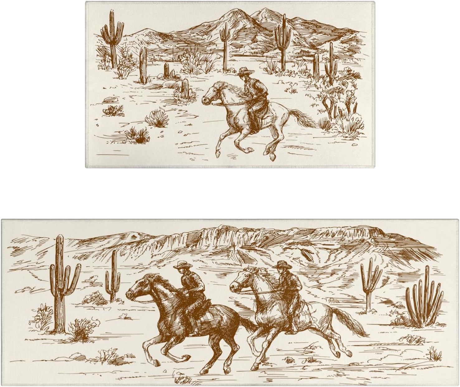 Photo 1 of  Western Country Kitchen Rugs Set of 2, Farmhouse Kitchen Mats for Floor, American Wild West Desert Cowboy Non-Slip Washable Sink Mats Home Decor Doormat+Runner Rug 