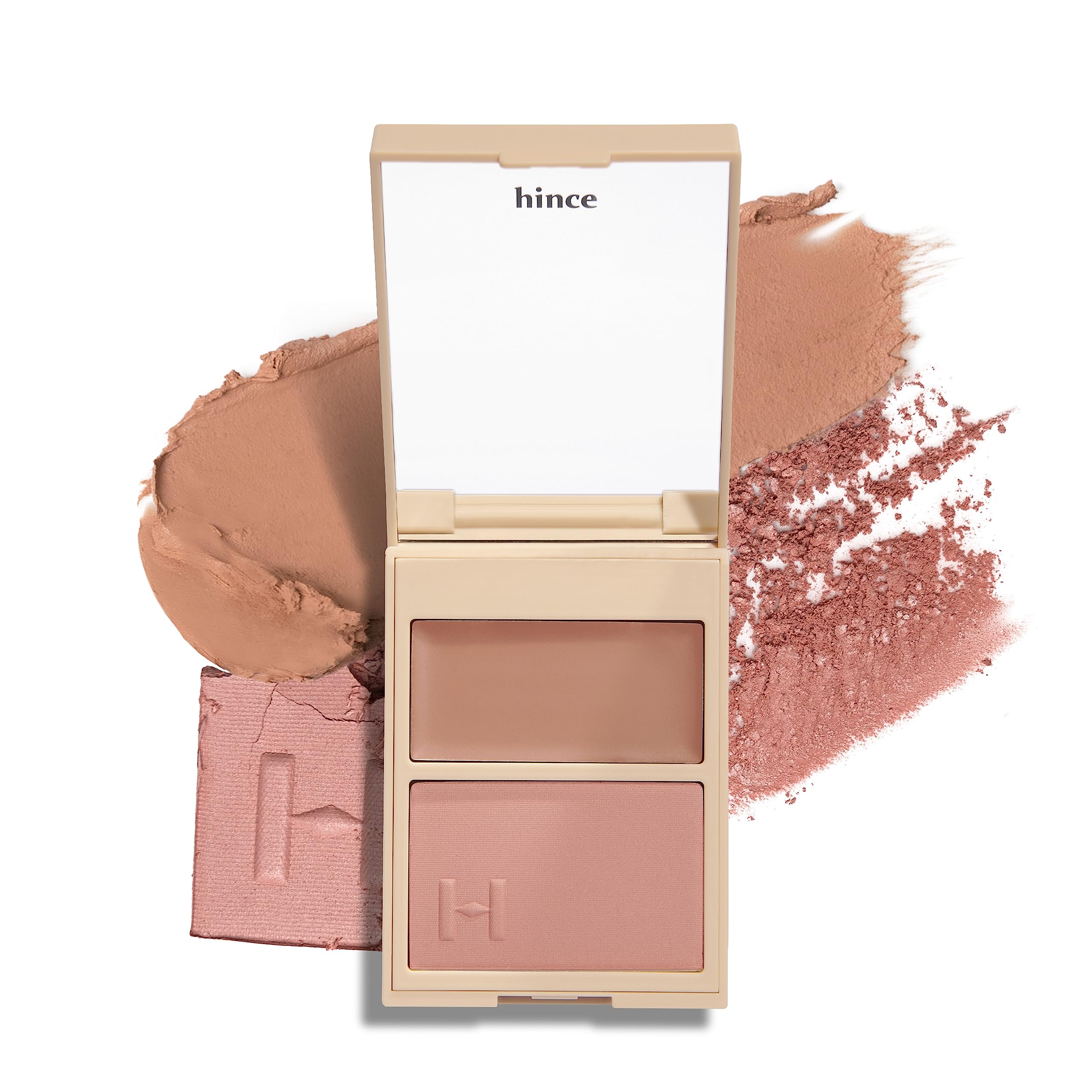 HINCETrue Dimension Layering Cheek - Cream & Pressed Powder 2 Different Shades & Textures - Silky Seamless Long Lasting Blush Makeup - Muted Beige & Elegant Rose Beige (1, ALLURE IN THE AIR, L001)