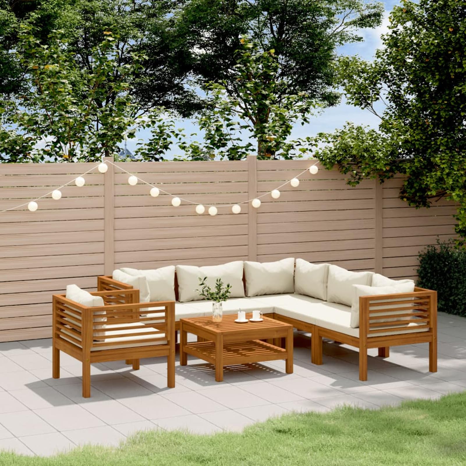 ShGaxin Mobili da giardino 7 pezzi, Mobili da giardino per esterni, Set da giardino per esterni, set divano da giardino, mobili da esterno da giardino, cuscini in legno massello di acacia