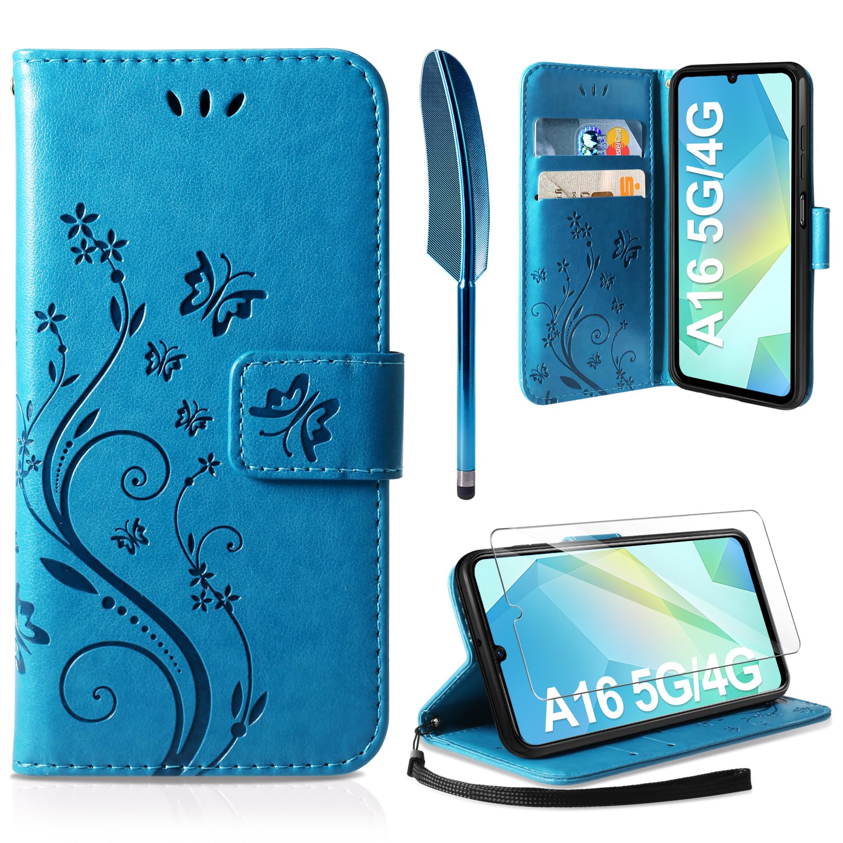 AROYI Case Compatible with Samsung Galaxy A16 5G/4G Case,Wallet Case PU Leather with Card Slots Folding Stand Magnetic Protect Flip Cover for Samsung Galaxy A16 5G/4G Blue