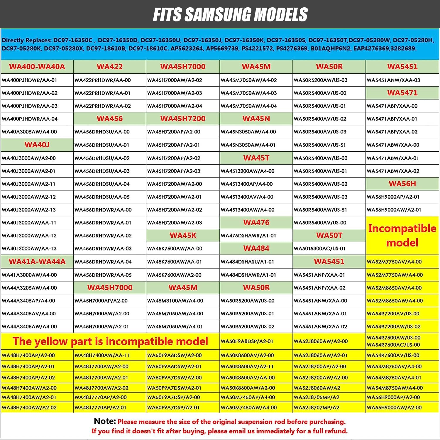 Upgraded DC97-16350E DC97-16350U Samsung Washer Suspension Rods Replaces DC97-05280W, DC97-16350S, DC97-16350D, DC97-05280K for Samsung Washer Suspension Rods WA50R5200AW, WA50R5400AW