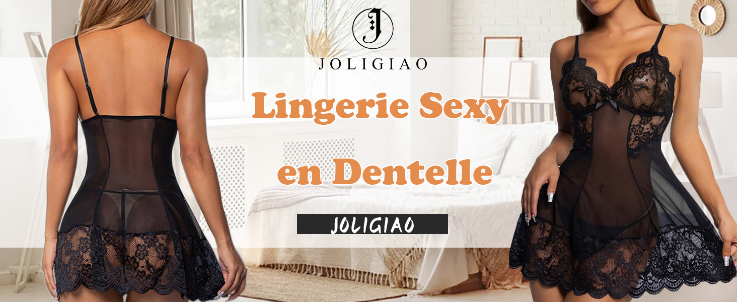 Babydoll Lingerie Sexy Dentelle - Nuisette Avec String - Col V Profond - Taille S à XXL