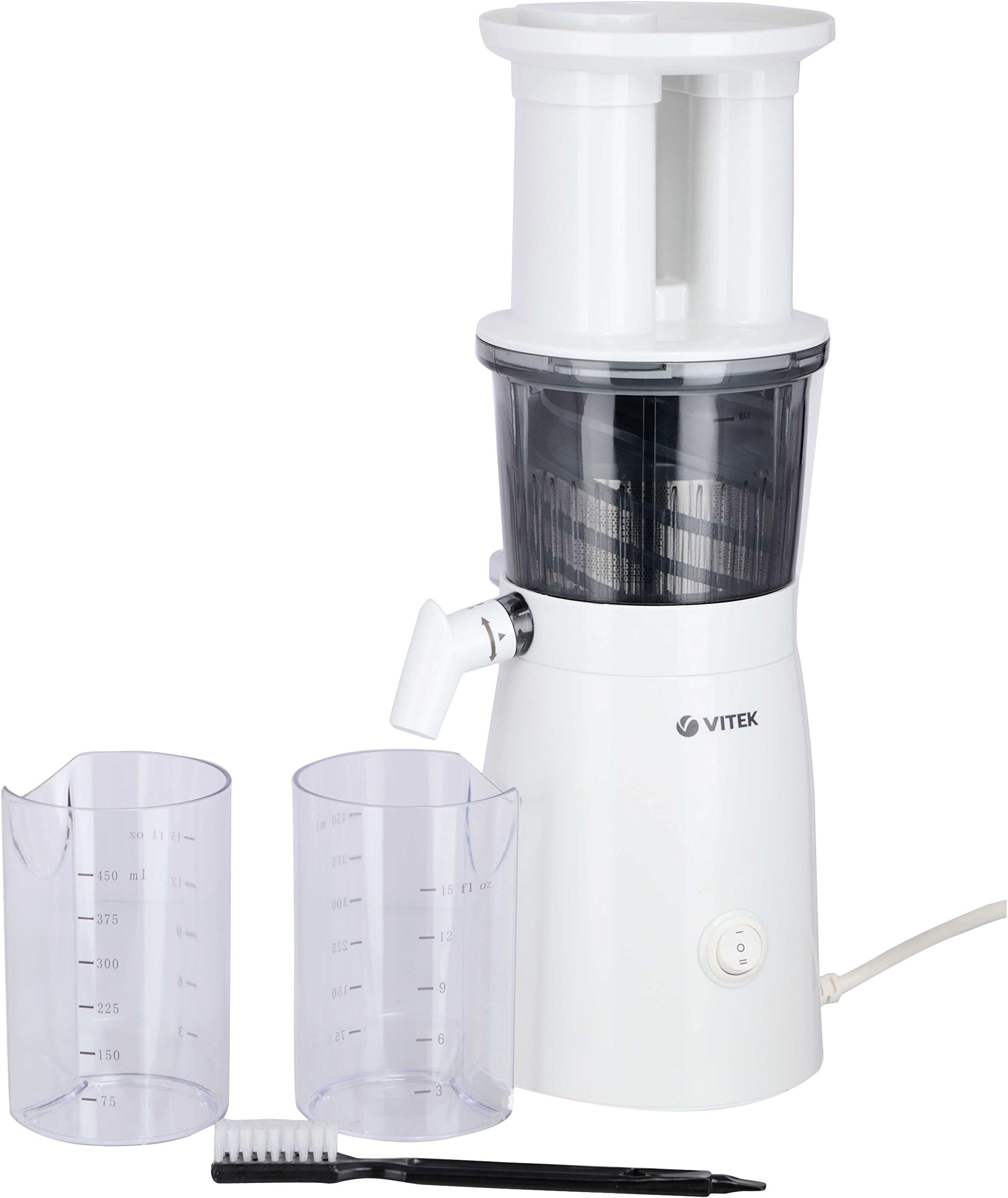 VITEK VT-3656 W-I 350-Watt Low Noise Cold Press Slow Juicer with Reverse Drive Mode for Maximum Extraction of Juice (White)