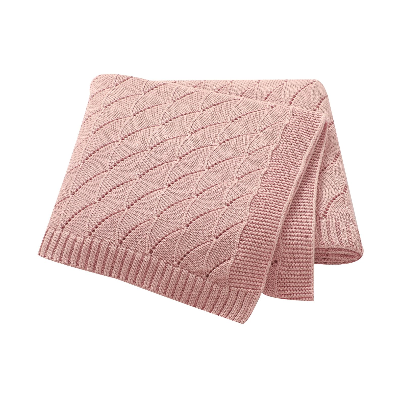 mimixiong Cotton Knit Baby Blanket Soft Crochet Cellular Blanket Baby Gifts for Newborn Boys Girls,100 x 80 cm (Pink)