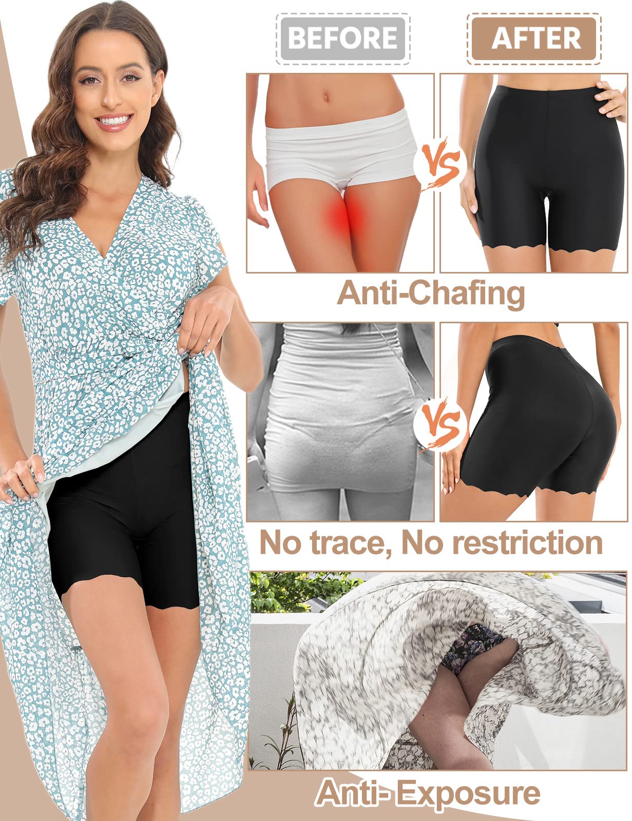 UMIPUBO Pantaloncini Sottogonna Donna 3 Pezzi, Anti sfregamento Boxer, Pantaloni di Sicurezza Senza Cuciture, Vita Alta Mutande Shorts Elasticizzati, Leggings Corti, Traspirante Mutandine