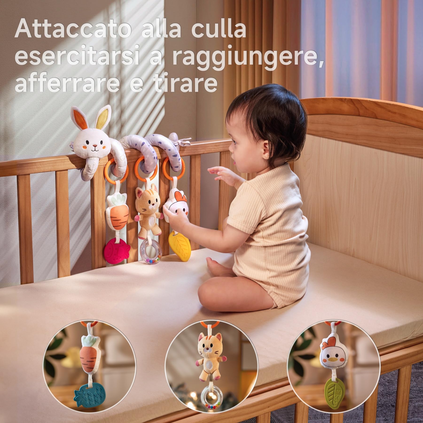 TUMAMA Kids Giochi a Spirale Passeggino Neonato, Giocattolo Neonati 0 3 6 Mesi, Regali Nascita Bimba, Sonaglio Neonato Femmina Giochi Neonati - Coniglia