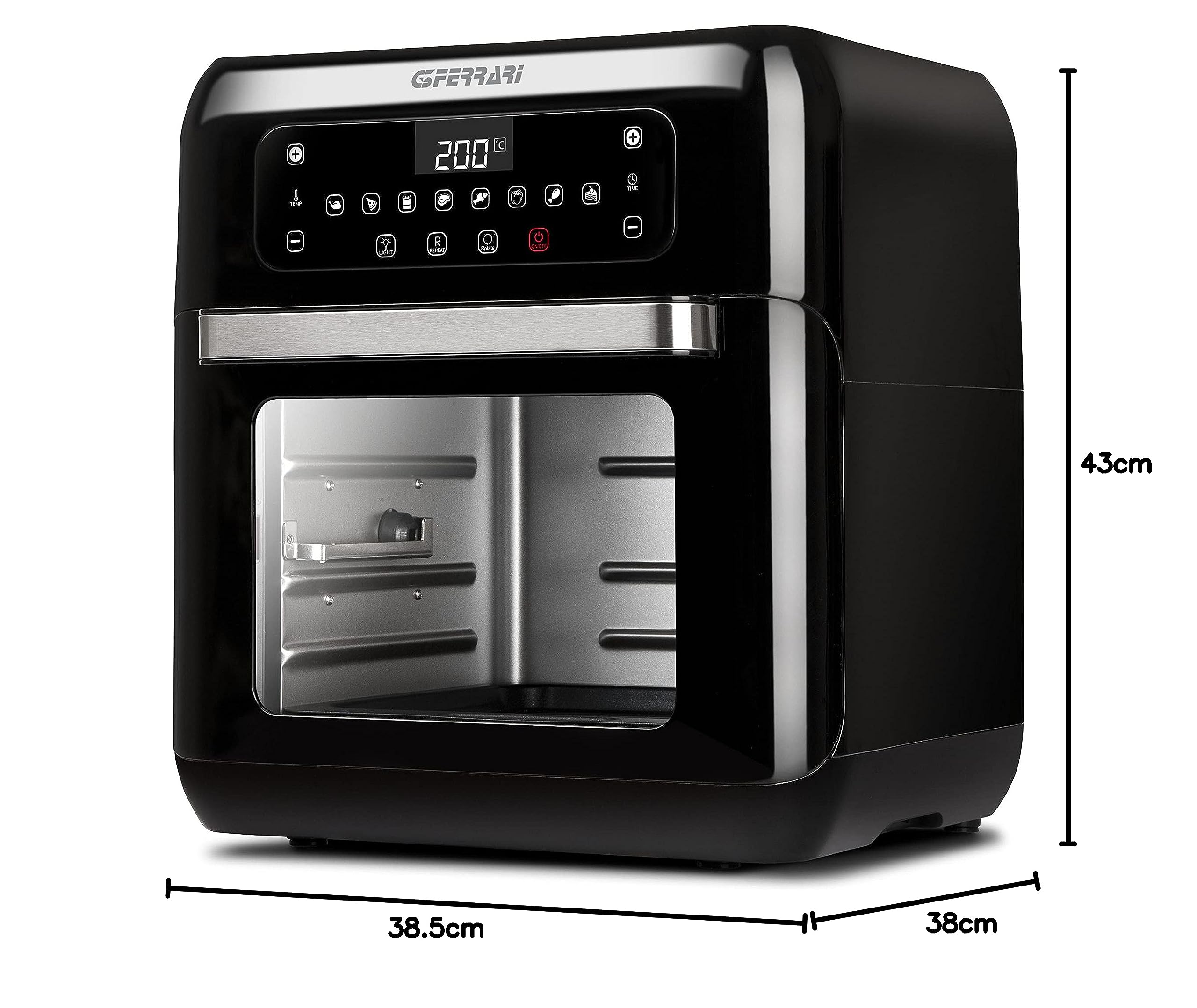 G3 Ferrari G10136 Friggisano 2.0, Friggitrice ad Aria, 11 Litri, 1500 W, 9 Programmi, Multifunzione, Display digitale, Luce interna, Timer, Accessori INOX BPA/PFOA Free e Ricettario inclusi, Nero