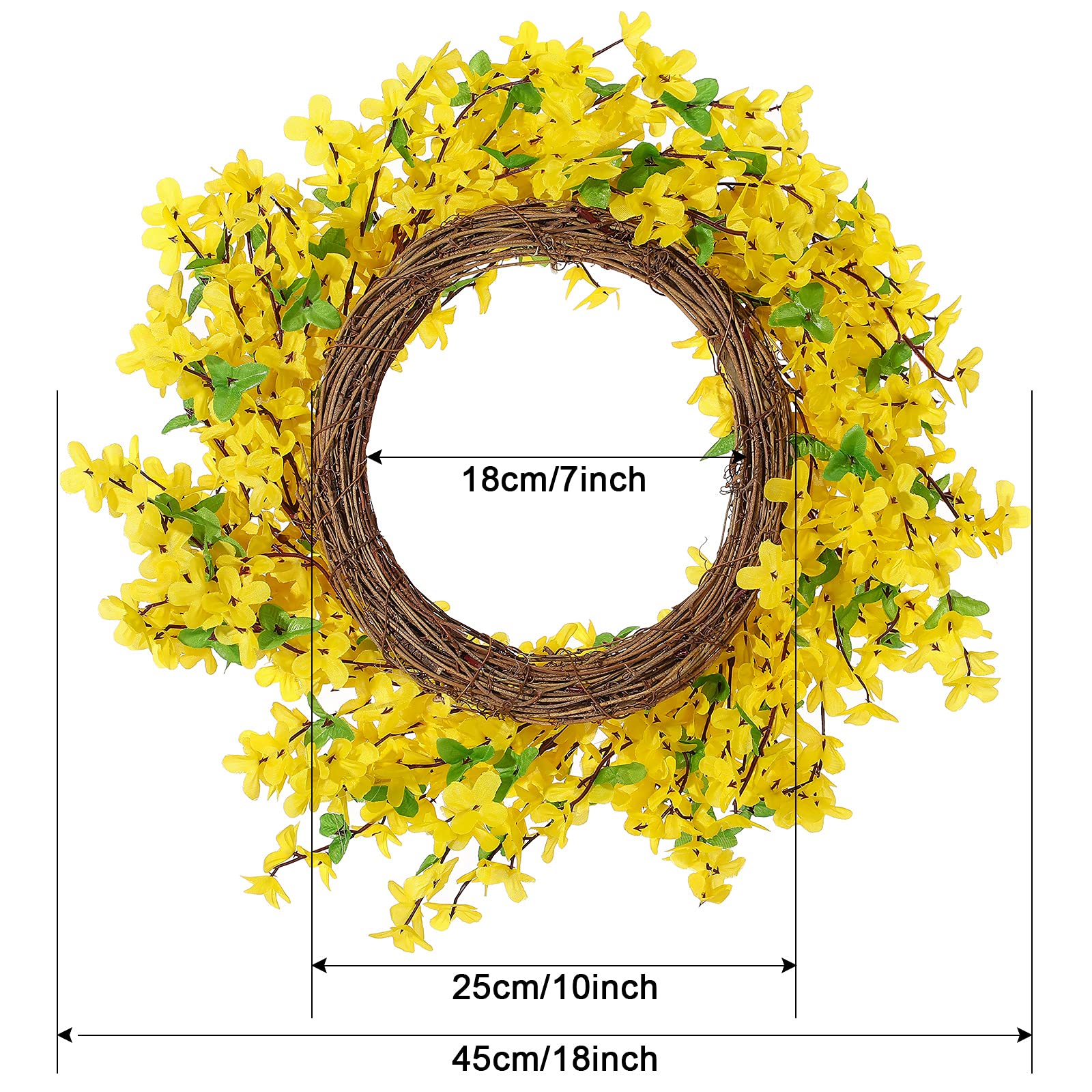 Yellow Forsythia Door Wreath 18 Inch Artificial Handcrafted Wreath Summer Front Door Decor Seasonal Door Accent for Many Rooms